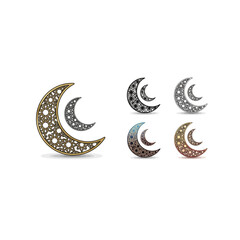 Ornate Crescent Moon Icons with Intricate Geometric Patterns © Hip