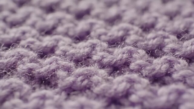 Detailed macro close up soft fluffy purple knitted fabric textile surface pattern background