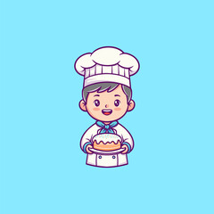 Cartoon Chef Holding a Decorated Cake