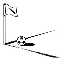 Black and White of a Soccer Ball at the Corner Flag © Mostafizur
