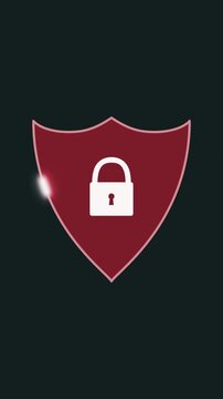 cartoon style animation of a shield with a padlock, concept of computer security, vertical video