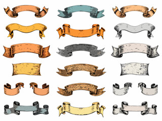Collection of vintage style ribbons and decorative banner illustrations