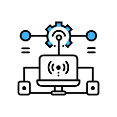 Computer network with gear and connections on transparent background