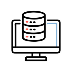 Database server on a computer screen icon on transparent background