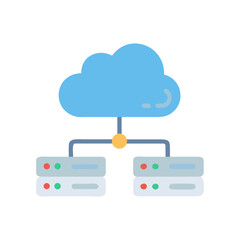 Cloud network connected to two servers on transparent background