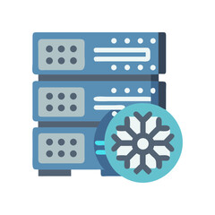 Servers with a cooling snowflake icon near on transparent background