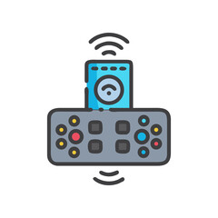 Remote control with wireless signal icon on transparent background