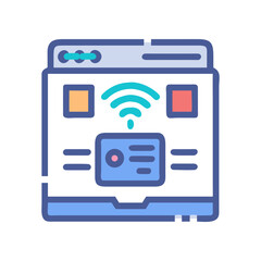 Laptop showing wifi connection with boxes on transparent background