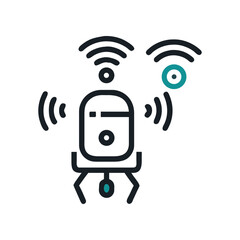 Stylized wireless robot with signal waves on transparent background