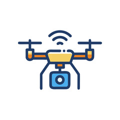 Illustration of a drone with camera below on transparent background