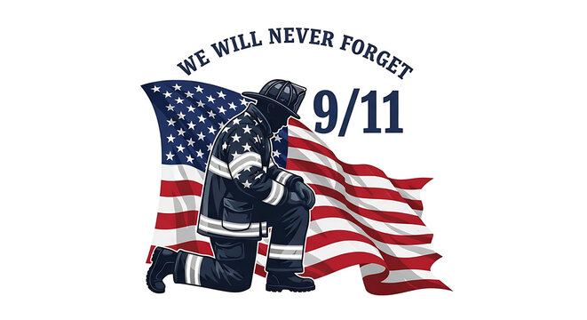 Firefighters raising american flag on 9/11, a symbol of remembrance and tribute to the victims.