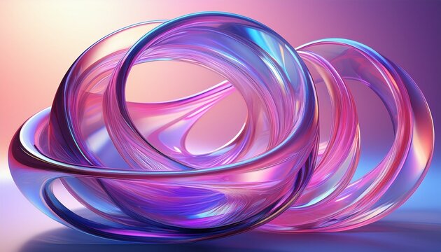 abstract 3d spiral structure of iridescent transparent glass rings violet and pink tones create a futuristic composition ideal for digital backgrounds and creative design