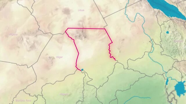 Realistic 4K Earth Zoom Animation Highlighting the Geographical Location of Chad in North Central Africa.