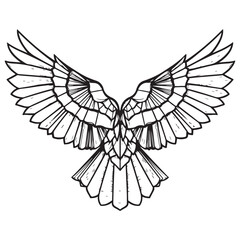Fototapeta premium Majestic eagle with spread wings soaring in flight, isolated on white background as a clean vector-style line art illustration, powerful graphic design for tattoos and branding.