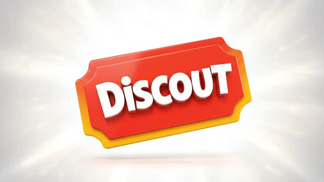 3D Red and Yellow Discount Ticket Animation with Liquid Splashes and White Background for Promo Vouchers and Sales