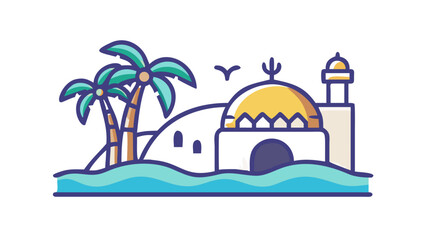 Coastal mosque with palm trees © Devili