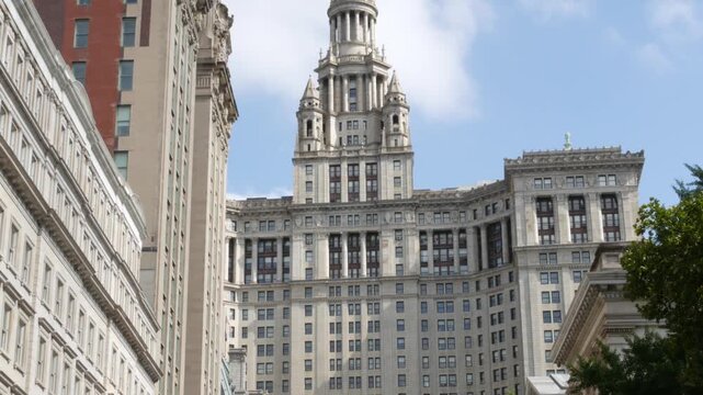 New York City Downtown Civic Center, United States of America. Manhattan municipal building 1914, old historic Chambers street architecture. Government administration authority. Tribeca district.