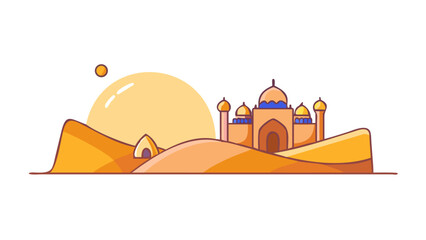 Desert sunset with mosque © Devili