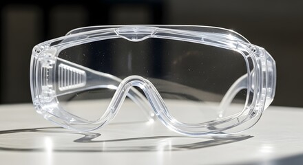 Clear safety goggles protective eyewear work lab industrial equipment closeup
