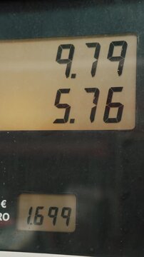 Refueling meter digit counter at gas station in Euro