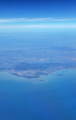 Obraz premium Aerial view of west coast of Thailand with coastline landscape, Prachuap Khiri Khan, Gulf of Thailand, Southeast Asia.