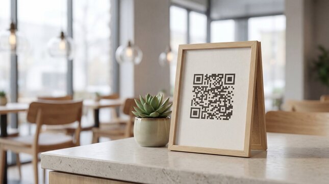 Digital Menu QR Code Displayed on Table in Modern Restaurant Setting