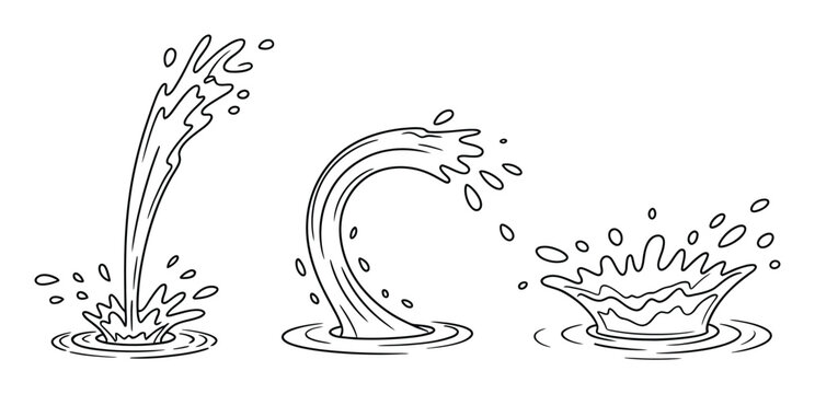 Three stylized black and white water splashes and drips