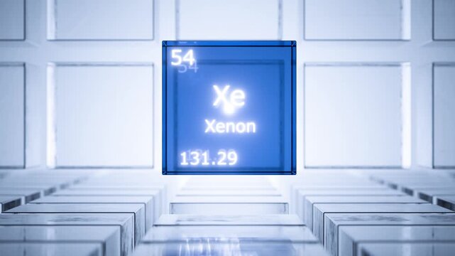 Animation of the Xenon gas symbol on the periodic table. Xenon is an element on the periodic table. Xenon gas is an element on the periodic table.Animation of the Xenon gas symbol on the periodic tabl