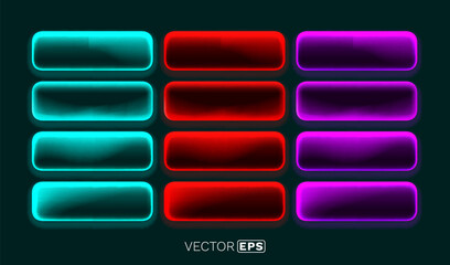 Obraz premium Set of sleek, modern neon buttons with glowing edges, perfect for web design and user interfaces.