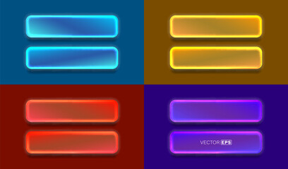 Obraz premium Vibrant neon-style banner buttons with glowing effect in four color variations for modern UI design.