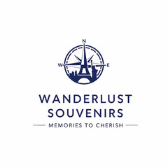 Wanderlust Souvenirs Logo with Compass Design.