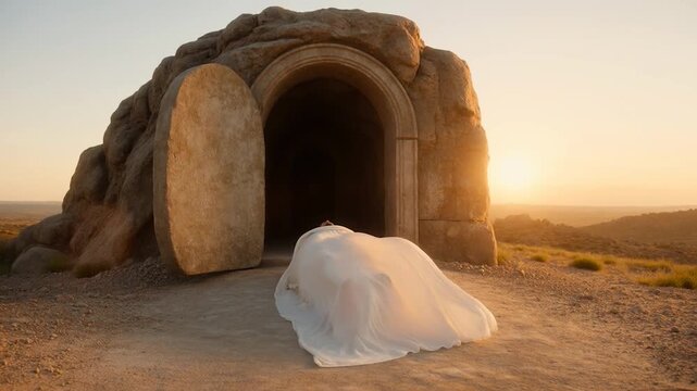 Jesus christ's crucifixion on the cross, burial in the tomb, and glorious resurrection representing the passion of christ