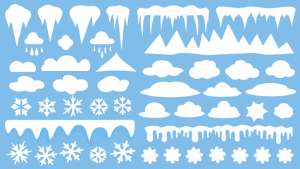 A collection of white winter weather icons against a blue background © Suranjan