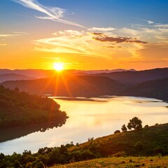 Serene Lake Landscape at Sunset Time.