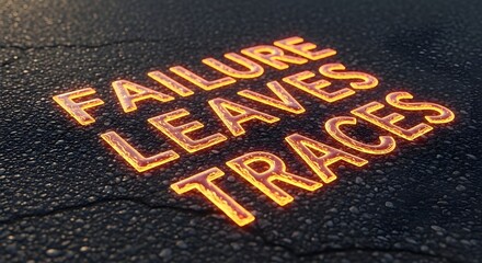 Fototapeta premium Inspirational quote on asphalt background says failure leaves traces