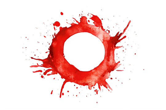 Blood splatter circle on white background creating a sense of dynamic movement