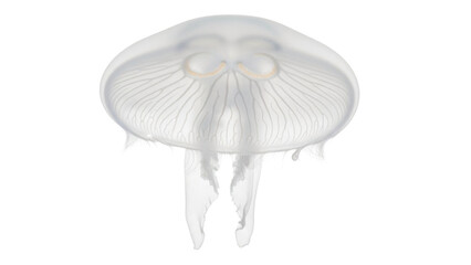 Isolated Moon jellyfish floating underwater, a sea creature known for its translucent bell © Nuria