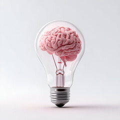 A creative illustration of a brain inside a light bulb, symbolizing ideas and intelligence, blending innovation with imagination.