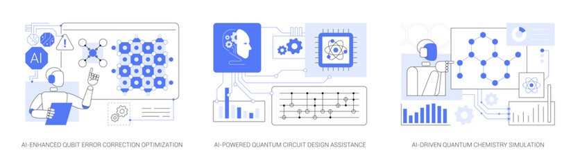 Naklejka na ściany i meble AI Solutions in Quantum Computing abstract concept vector illustrations.