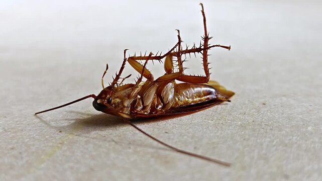 Close-up Macro Shot of a Cockroach Lying Dead on its Back with Spiny Legs