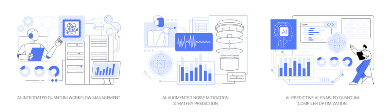 AI Optimization for Quantum Systems abstract concept vector illustrations.