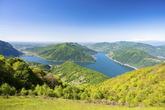 View of Lake Lugano from Mount Sighignola, Balcone Svizzero, Tessin, Switzerland