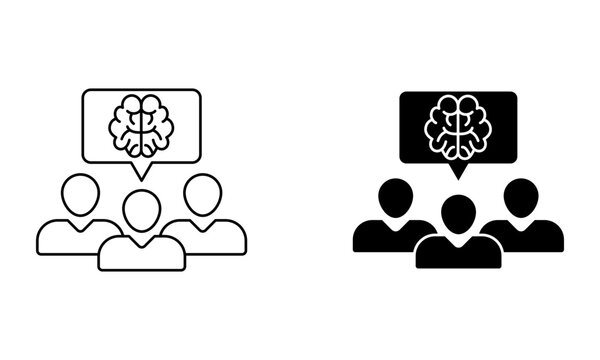 group of people with brain speech bubble for brainstorming and collective intelligence icon vector