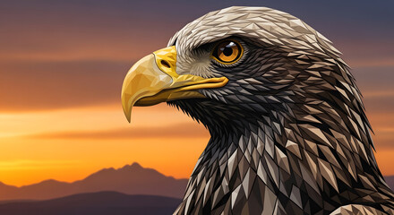 Obraz premium Contemporary wildlife artwork, close-up eagle with faceted feathers