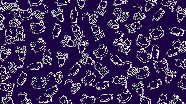 Doodle animal pattern seamless cartoon cute funny background suitable for children's designs, fabric prints, invitations, and digital backdrops.