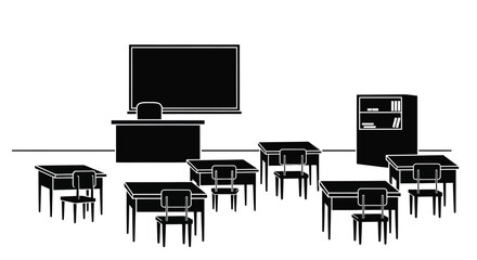A simplified illustration of a classroom with desks and a blackboard © MdAlamin