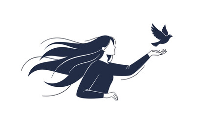 woman releasing a bird into the sky, symbolizing freedom and hope