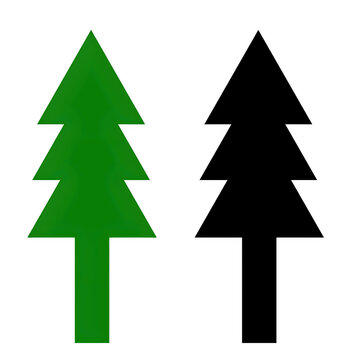 Green and Black Pine Tree Silhouette Icons Set on Transparent Background 