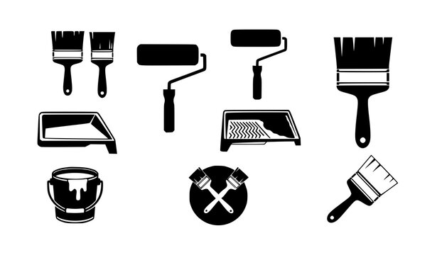 Paint Tools Icon Set &ndash; Paint Brush and Roller Vector Illustration