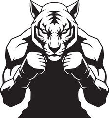 Obraz premium Aggressive tiger warrior mascot logo design vector black white fierce strength power animal sports branding